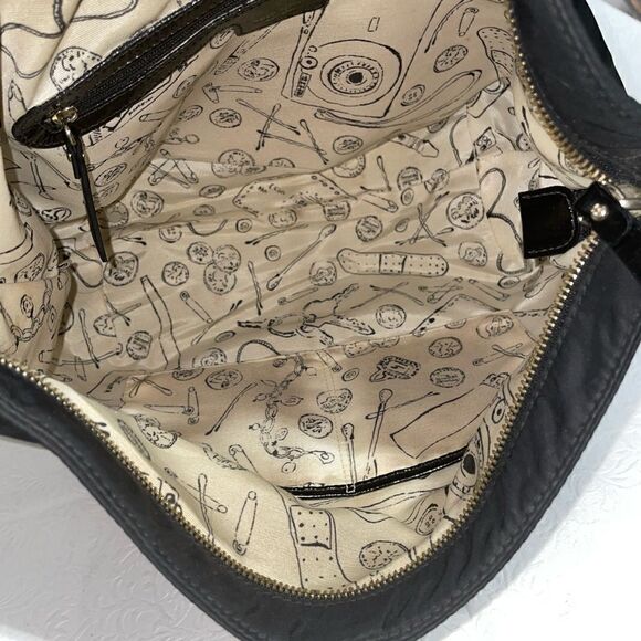 Kate Spade Nylon Leather Trim Shoulder Bag Hobo Bag Black Medium - Picture 8 of 8